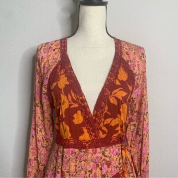 NWT Free People Tilda Boho Long Sleeve Maxi Wrap Dress - Picture 7 of 14